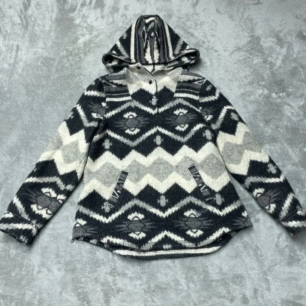 Woolrich Womens Hooded Wool Blend Pullover Sweater M Tribal Pattern c099 - Picture 1 of 10